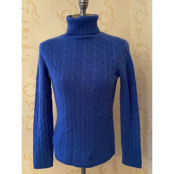 Lord & Taylor 100% Cashmere Blue Cable Sweater Ladies Small - Picture 1 of 4